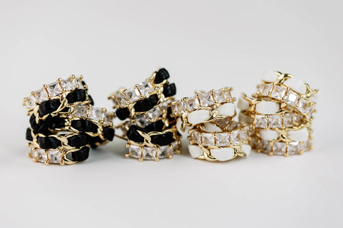 Black Vintage Chain Wrapped Leather Statement Hoop Earrings