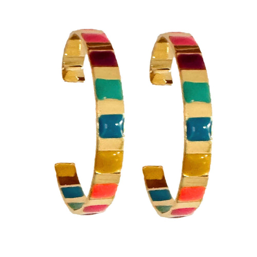 Enamel Striped Hoop Statement Earrings