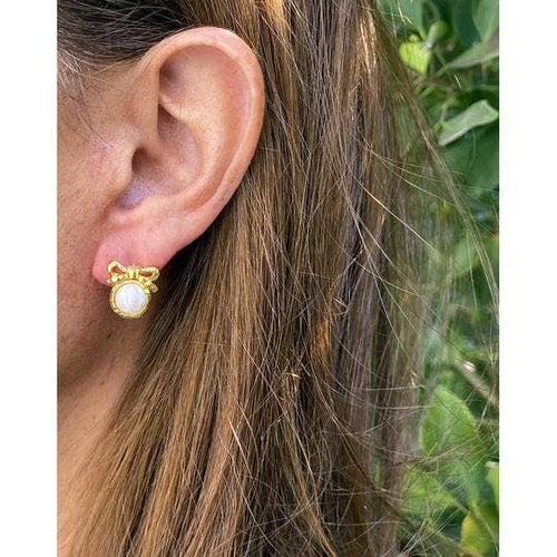 Elegant Ivory Bow Stud Earrings