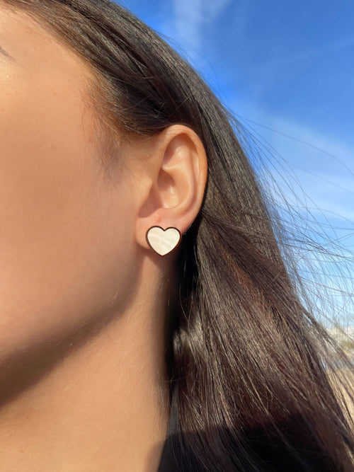 Mother of Pearl Heart Stud Earrings