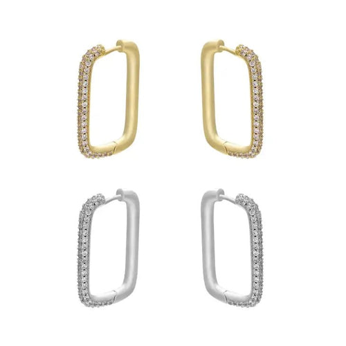 Large CZ Rectangle Hoop Earrings - Racquesh