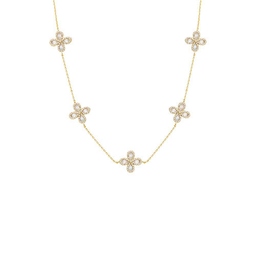 Multi Pave X Baguette Four Leaf Flower Necklace - Racquesh