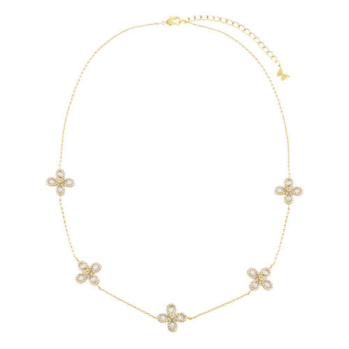 Multi Pave X Baguette Four Leaf Flower Necklace - Racquesh