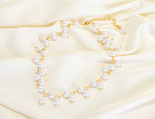 Multiple Dangle White Pearl Necklace - Racquesh