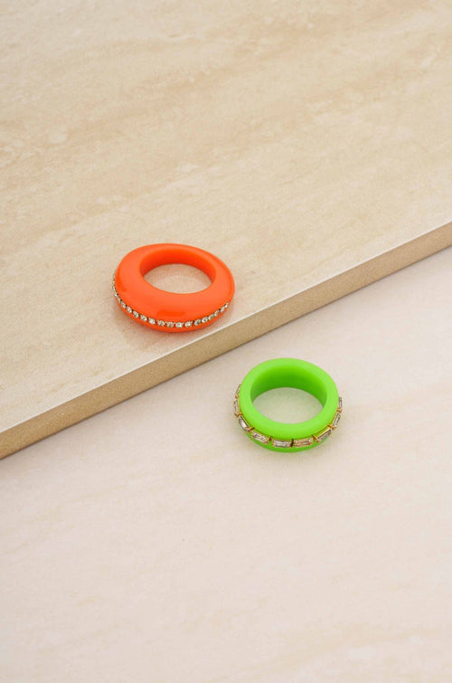 Neon Days Orange and Green Resin Ring Set - Racquesh