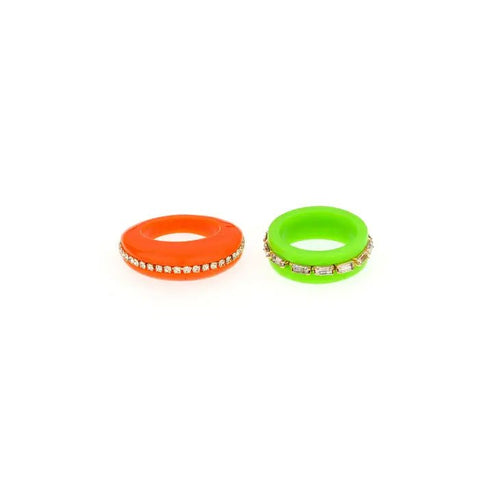 Neon Days Orange and Green Resin Ring Set - Racquesh