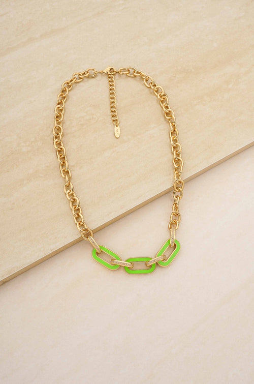 Neon Green Linked 18k Gold Plated Chain Necklace - Racquesh