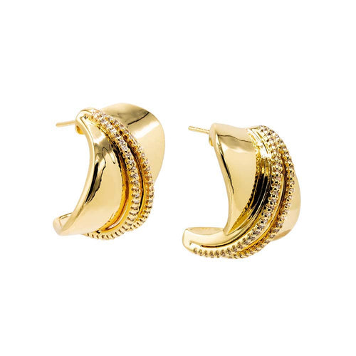 Pave Double Strand Fluid Gold Stud Earring - Racquesh