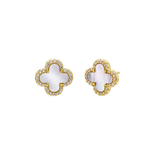 Pave Outlined Four Leaf Clover Stud Earring - Racquesh