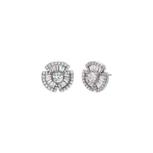 Pave X Baguette Flower Stud Earring - Racquesh