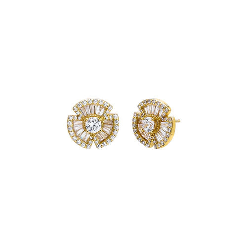 Pave X Baguette Flower Stud Earring - Racquesh