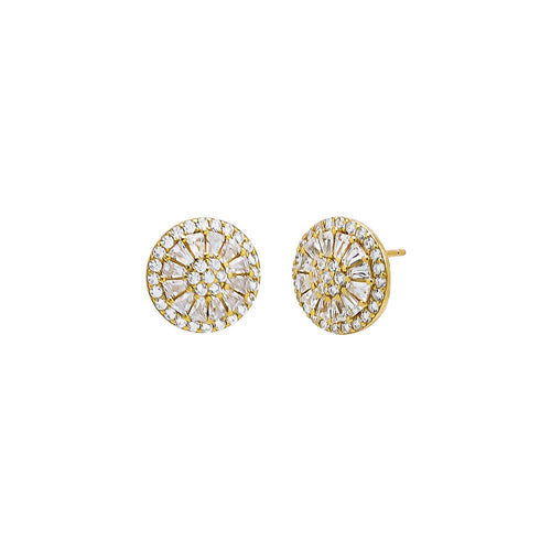 Pave X Baguette Round Stud Earring - Racquesh