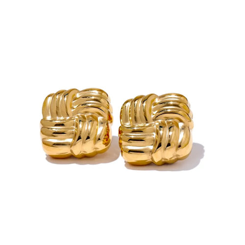 Puffy Square Ridged Stud Earring - Racquesh