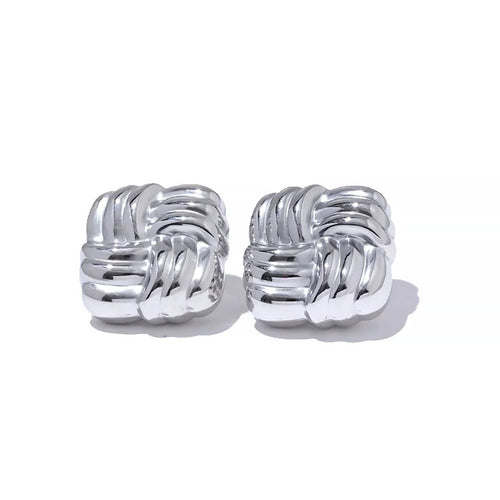 Puffy Square Ridged Stud Earring - Racquesh