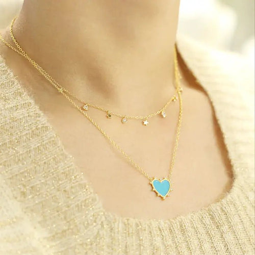 Small Enamel Heart Necklace - Racquesh