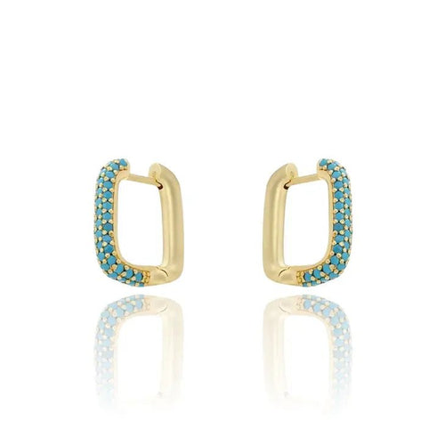 Turquoise Rectangle Hoop Earrings - Racquesh