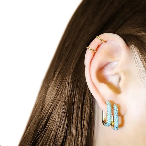 Turquoise Rectangle Hoop Earrings - Racquesh