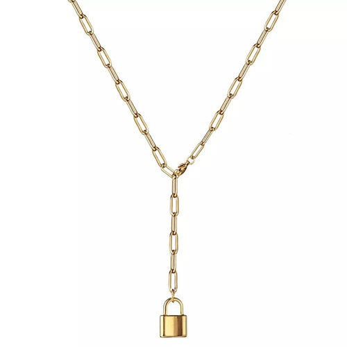 Y Lariat Lock Paper Clip Link Chain Necklace - Racquesh