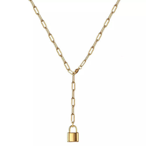 Y Lariat Lock Paper Clip Link Chain Necklace - Racquesh