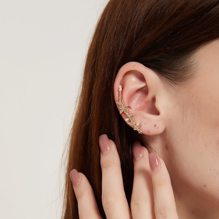 Coral Gold Ear Climber Earring